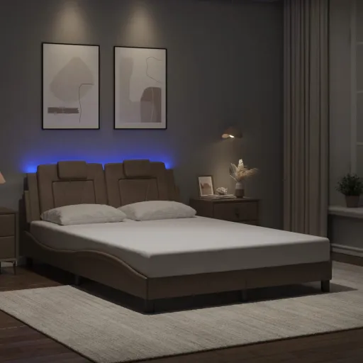 Estrutura de Cama Viana com LED Sem Colchão 140x190 cm Cappuccino