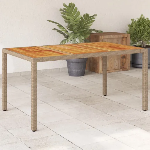 Mesa de Jardim 150x90x75 cm Vime PE e Madeira de Acácia Bege