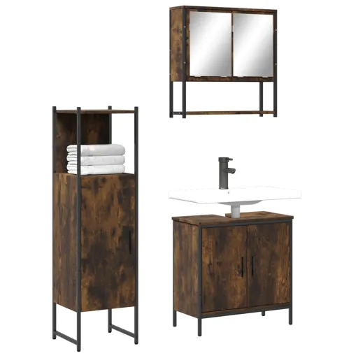 Conjunto de Móveis WC Madeira Processada Carvalho Fumado (3 pcs)