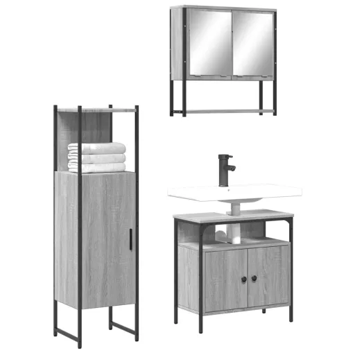 Conjunto Móveis Casa de Banho Madeira Proc. Cinza Sonoma (3 pcs)