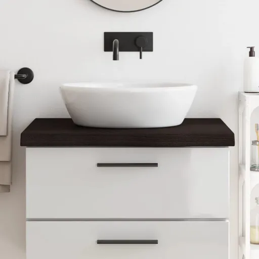 Bancada p/ WC 80x60x(2-6)cm Madeira Tratada Maciça Castanho