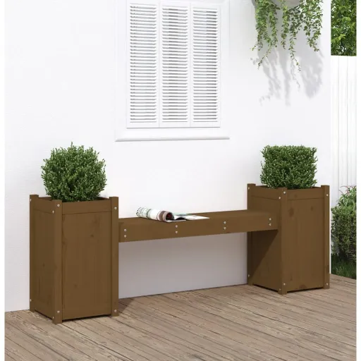 Banco c/ Vasos 180x36x63cm Madeira de Pinho Maciça Castanho-Mel