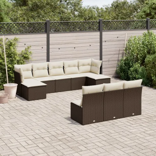 Conj. Sofás Jardim com Almofadões Vime PE Castanho (10 pcs)