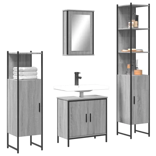 Conjunto Móveis Casa de Banho Madeira Proc. Cinza Sonoma (4 pcs)