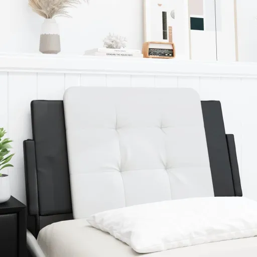 Almofadão de Cabeceira Zadar 90 cm Couro Artificial Preto e Branco