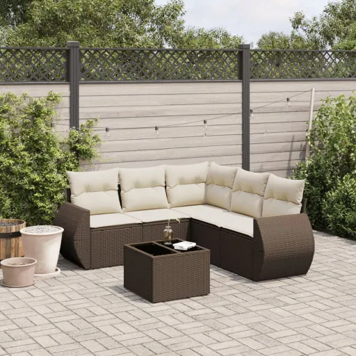 Conjunto de Sofás Jardim c/ Almofadões Vime PE Castanho (6 pcs)