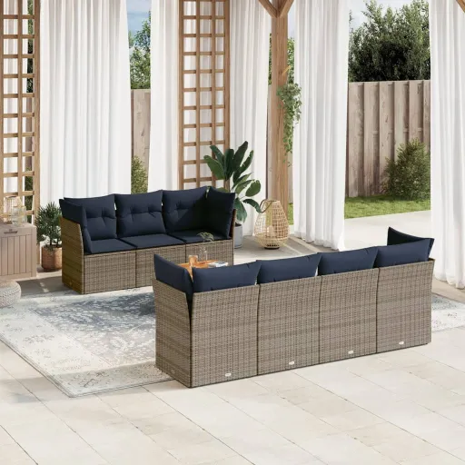 Conjunto Sofás p/ Jardim c/ Almofadões Vime PE Cinzento (8 pcs)