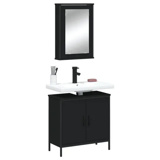 Conjunto Móveis Casa de Banho Derivados de Madeira Preto (2 pcs)