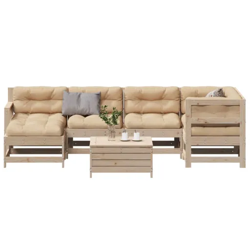 Conjunto Lounge de Jardim c/ Almofadões Pinho Maciço (7 pcs)