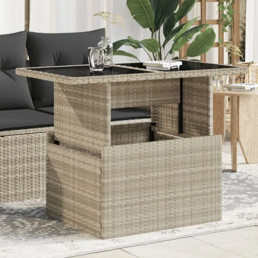 Mesa Jardim c/ Tampo de Vidro 100x55x73 cm Vime PE Cinza-Claro