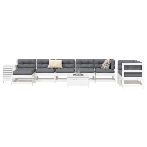 Conjunto Sofás de Jardim Madeira de Pinho Maciço Branco (10 pcs)