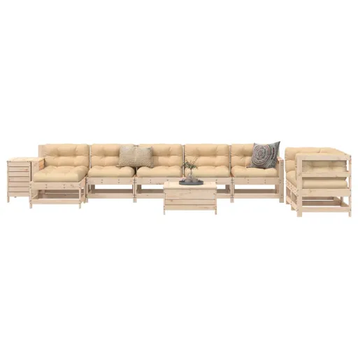 Conjunto Sofás de Jardim Madeira de Pinho Maciço (10 pcs)