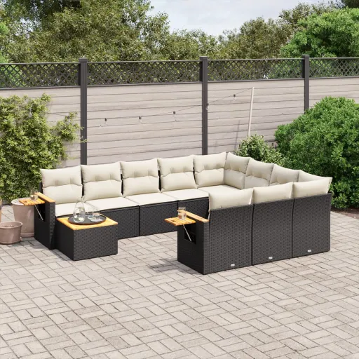 Conjunto Sofás de Jardim c/ Almofadões Vime PE Preto (11 pcs)