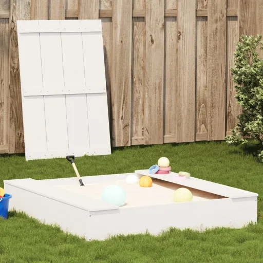 Caixa de Areia com Cobertura 111x111x19,5cm Pinho Maciço Branco