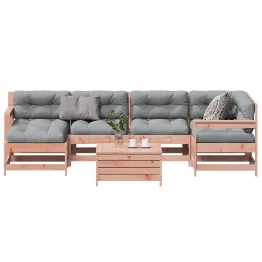 Conj. Lounge Jardim com Almofadões Madeira Douglas Maciça (7 pcs)