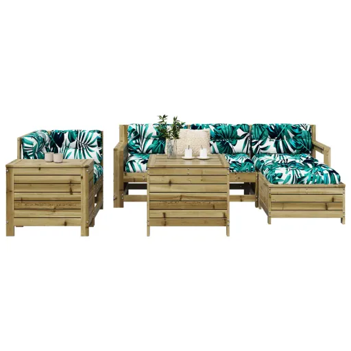 Conjunto Sofás Jardim Madeira de Pinho Impregnada (7 pcs)