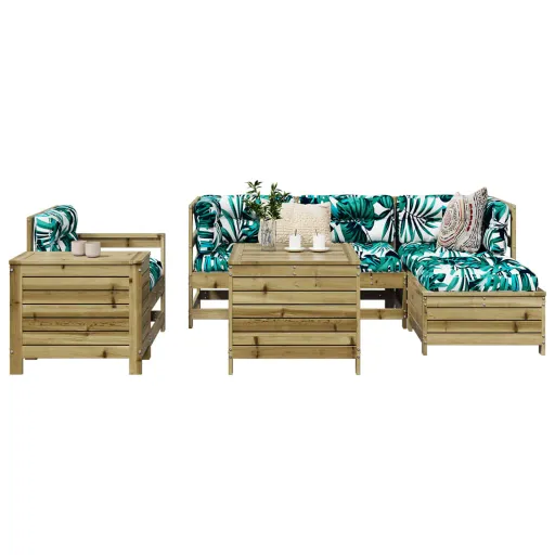Conjunto Sofás Jardim Madeira de Pinho Impregnada (7 pcs)