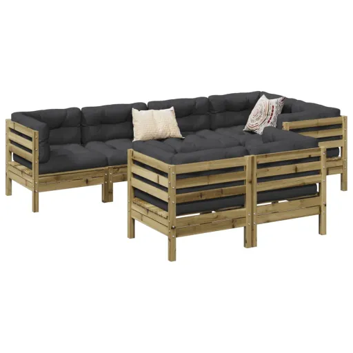 Conjunto Sofás de Jardim c/ Almofadões Pinho Impregnado (7 pcs)