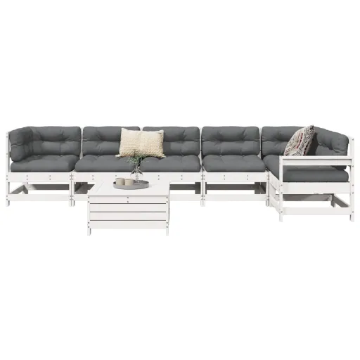 Conjunto de Sofás para Jardim Pinho Maciço Branco (7 pcs)