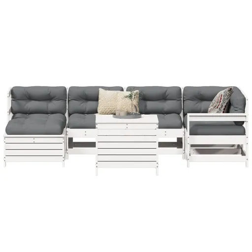 Conjunto de Sofás para Jardim Pinho Maciço Branco (7 pcs)