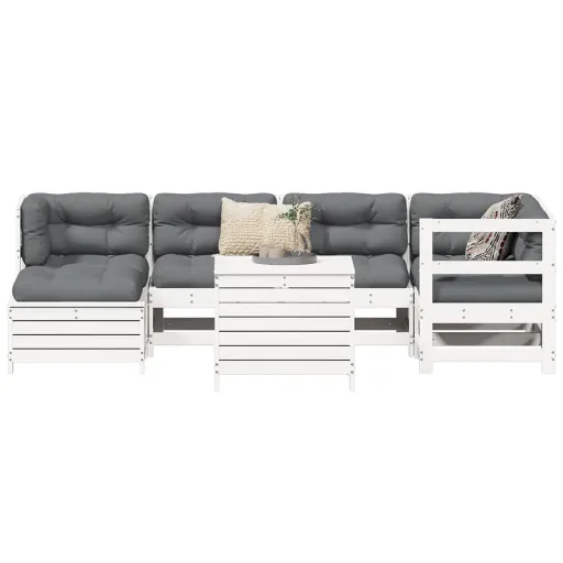 Conjunto de Sofás para Jardim Pinho Maciço Branco (7 pcs)