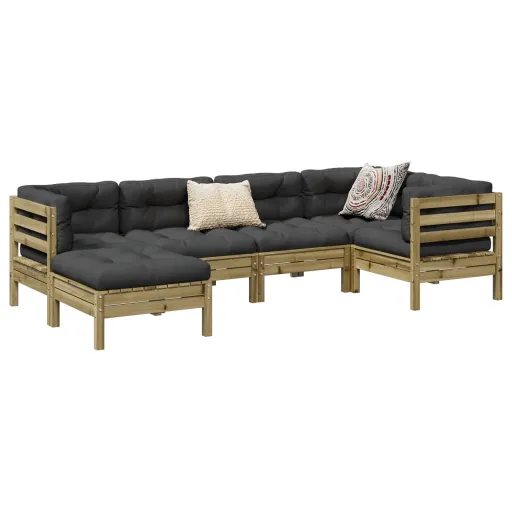 Conjunto Sofás de Jardim c/ Almofadões Pinho Impregnado (6 pcs)