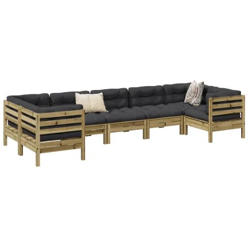 Conjunto Sofás de Jardim c/ Almofadões Pinho Impregnado (7 pcs)