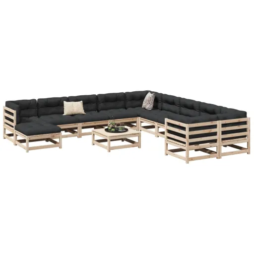 Conjunto Sofás de Jardim Madeira de Pinho Maciço (12 pcs)