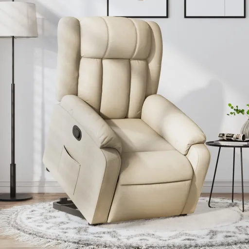 Poltrona Reclinável Elevatória Tecido Cor Creme