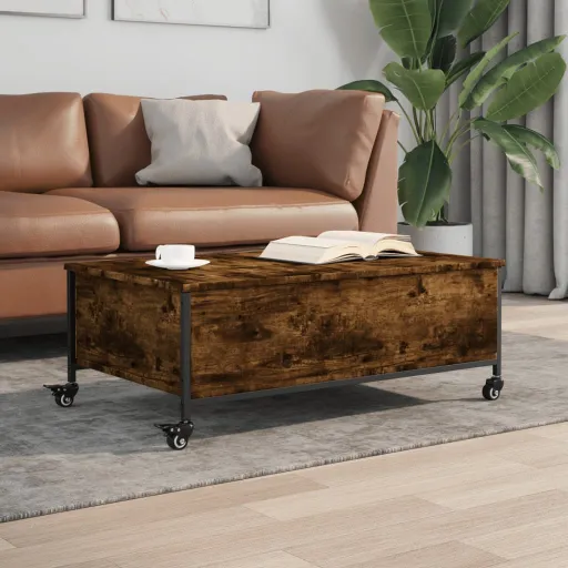 Mesa de Centro com Rodas Derivados de Madeira Carvalho Fumado