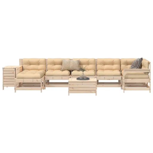 Conjunto Sofás de Jardim Madeira de Pinho Maciço (9 pcs)