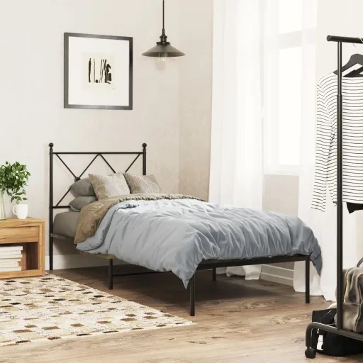 Estrutura de Cama Metal s/ Colchão c/ Cabeceira 75x190 cm Preto