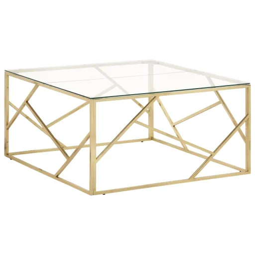 Mesa de Centro Aço Inoxidável e Vidro Temperado Dourado