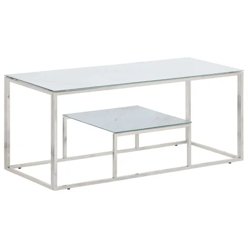 Mesa de Centro Aço Inoxidável e Vidro Temperado Prateado