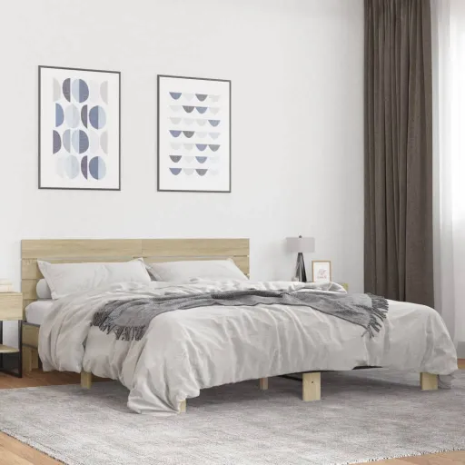 Estrutura de Cama 200x200 cm Derivados Madeira/Metal