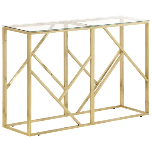 Mesa Consola Aço Inoxidável e Vidro Temperado Dourado