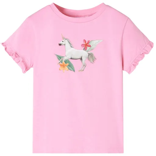 T-Shirt Manga Curta para Criança Rosa-Choque 116