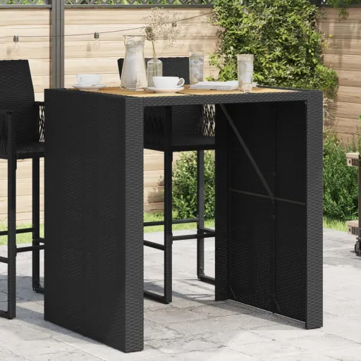 Mesa de Bar para Jardim com Tampo em Acácia Vime PE Preto