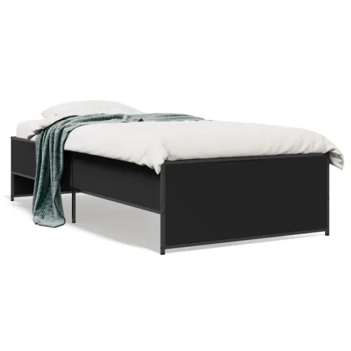 Estrutura de Cama 100x200 cm Derivados de Madeira/Metal Preto