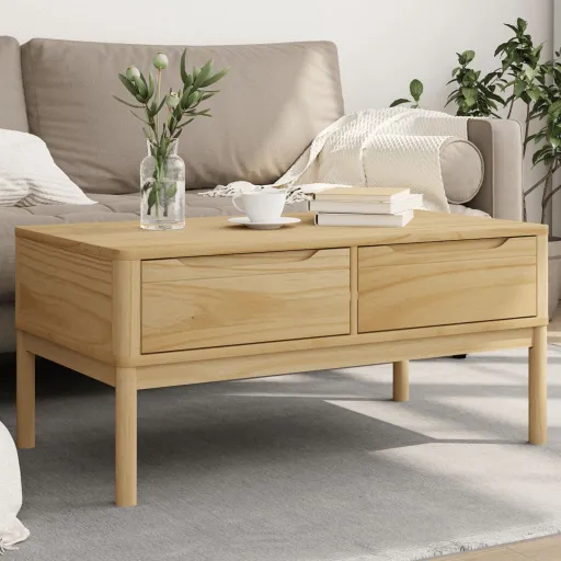 Mesa de Centro FLORO 99x55,5x45 cm Pinho Maciço Castanho Mel