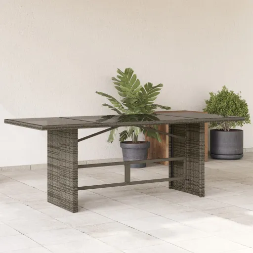 Mesa de Jardim com Tampo de Vidro 190x80x75 cm Vime PE Cinza