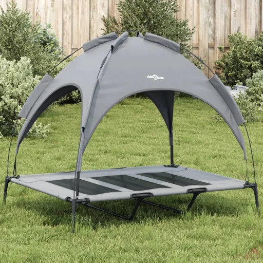 Cama para Cães com Toldo Tecido Oxford e Aço Antracite