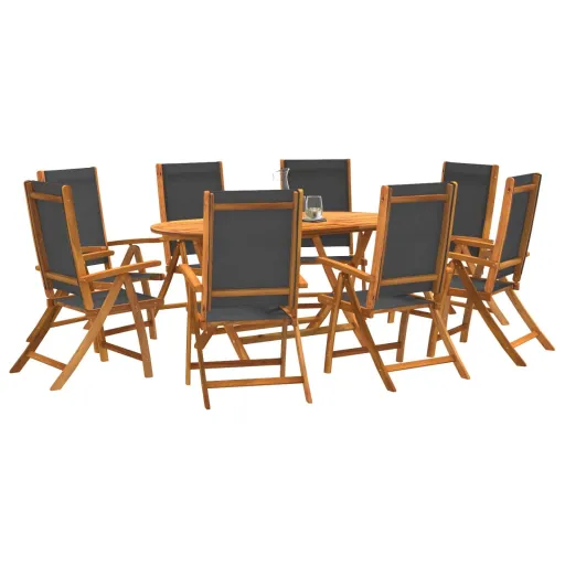 Conjunto de Jantar para Jardim Acácia Maciça e Textilene (9 pcs)