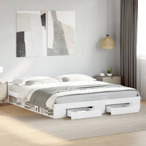 Estrutura de Cama c/ Gavetas 200x200cm Derivados Madeira Branco