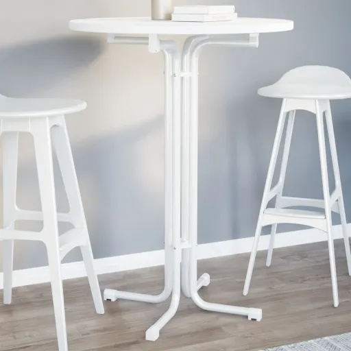 Mesa de Bar Ø80x110 cm Derivados de Madeira e Aço Branco