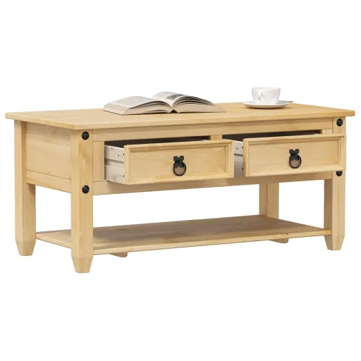 Mesa de Centro com Gavetas Corona 100x48x45 cm Pinho Maciço