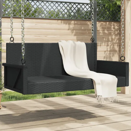 Banco Baloiço 119x56x48 cm Vime PE Preto