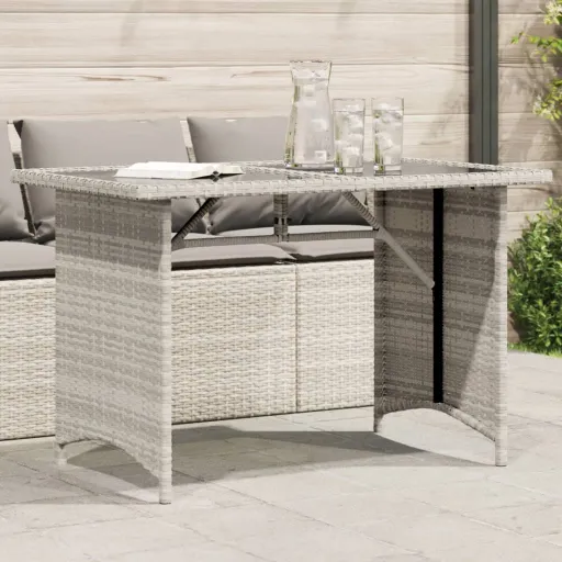 Mesa Jardim c/ Tampo de Vidro 110x68x70 cm Vime PE Cinza-Claro
