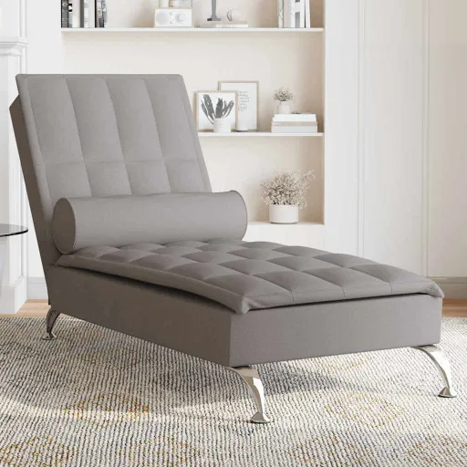 Chaise Lounge de Massagem com Rolo Tecido Cinza-Acastanhado