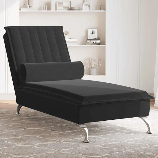 Chaise Lounge de Massagem com Rolo Veludo Preto